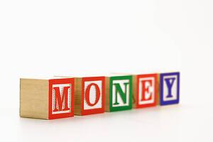 Alphabet toy building blocks spelling the word money