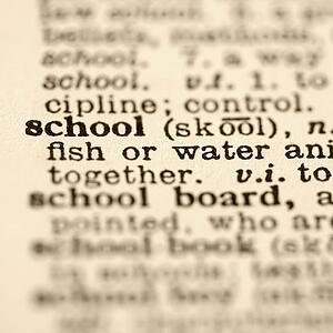 Selective focus of dictionary definition for the word school