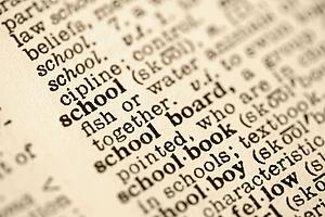 Selective focus of dictionary definition for the word school