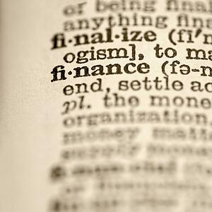 Selective focus of dictionary entry for the word finance