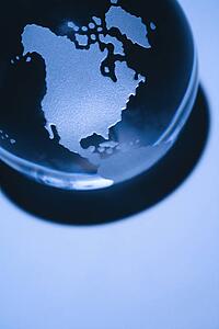 Blue still life of Earth globe showing North America