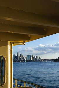 View from ferryboat of harbour and skyline of Sydney, Australia