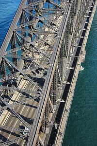 Aerial view of detail of traffic on Sydney Harbour Bridge in Sydney, Australia