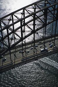 Aerial view of detail of Sydney Harbour Bridge in Sydney, Australia