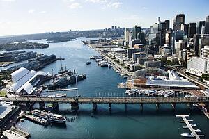 Aerial view of Darling Harbour in Sydney, Australia
