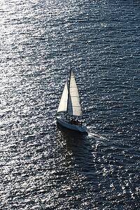 Aerial view of sailboat in Sydney, Australia