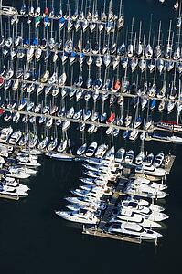 Aerial view of boats docked in Rushcutters Bay, Australia