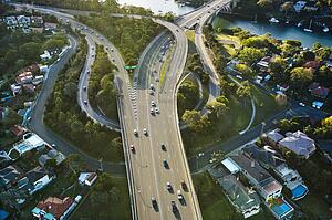 Aerial view of state route 21 and state route 40 in Huntleys Point, Australia.