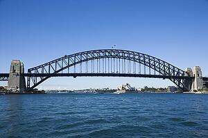 Sydney Harbour Bridge with view of Sydney Opera House in Australia