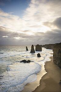 Twelve Apostles rock formation on coastline as seen from the Great Ocean Road, Australia