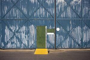 Exterior of building with door and metal siding, Australia