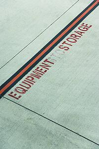 Equipment storage area on concrete at Melbourne Airport, Australia