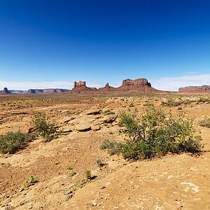 Scenic desert landscape with mountains and foliage