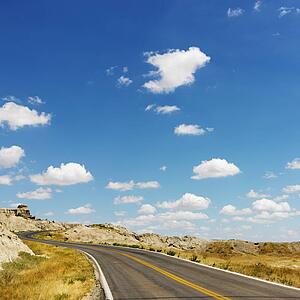 Scenic roadway in Badlands National Park, North Dakota.