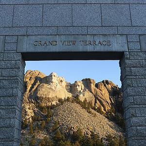 Mount Rushmore National Memorial as seen from Grand View Terrace archway.