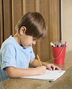 Boy concentrating on homework
