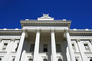Low angle of Sacramento Capitol building, California, USA