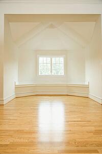 Empty room in house with sunlight coming through window on hardwood floors