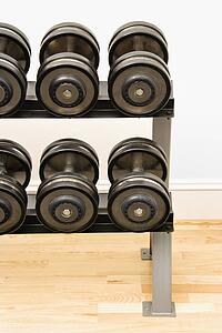 Hand weights on rack at gym
