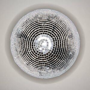 Below view of mirrored disco ball hanging from ceiling