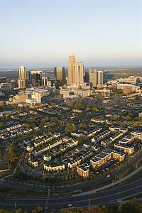 Aerial view of downtown buildings in Charlotte, North Carolina