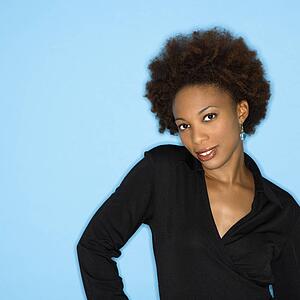 Happy woman on blue background
