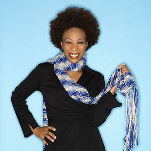 Woman with scarf smiling 