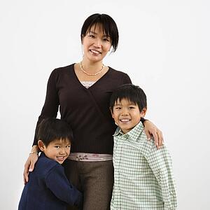 Portrait of mother with two young sons