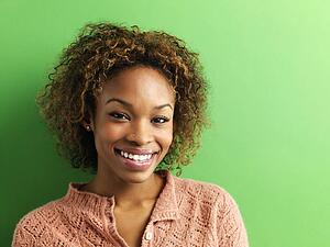 Woman on green background