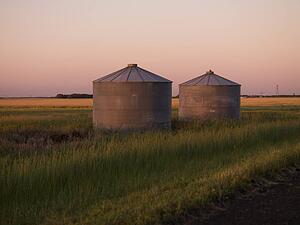 Silos in a field, Manitoba, Canada