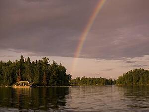 Lake of the Woods, Ontario, Canada, Rainbow over the lake
