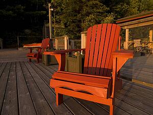 Adirondack chairs on a dock, Lake of the Woods, Ontario, Canada