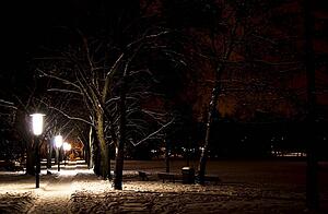 Sidewalk at night in the winter