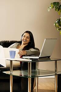 A woman working at home