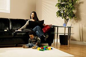 A woman working at home