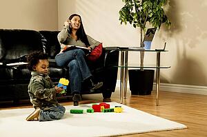 A woman working at home