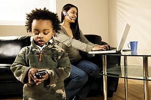 A woman working at home