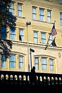 Flag hanging from a building, San Antonio, Texas, USA