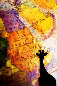 Giraffe silhouette with map background
