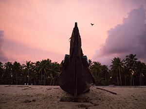 Boat on shore, Arabian Sea, Kerala, India 