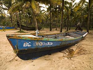 Boat on shore, Arabian Sea, Kerala, India 