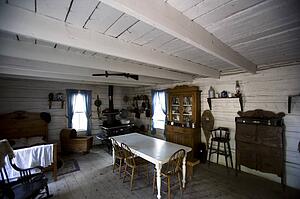 Interior of old fashioned cabin, Fort Edmonton, Alberta, Canada