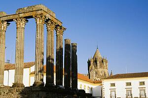 Corinthian columns of an ancient Roman Temple, Evora, Portugal