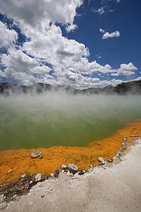 Champagne Pool at geothermal site, Wai-O-Tapu Thermal Wonderland on North Island of New Zealand