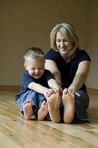 Mother and son playing on the floor