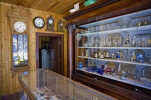 Clock, glass and silverware shop, Fort Edmonton, Alberta, Canada