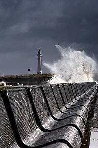 Waves crushing against barrier, Sunderland, Tyne and Wear, England