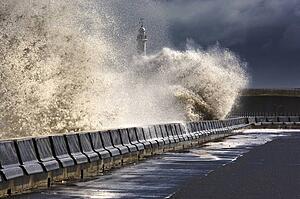 Waves crushing against barrier, Sunderland, Tyne and Wear, England