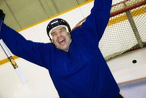 Hockey player celebrating a goal