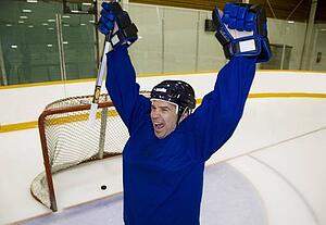 Hockey player celebrating a goal